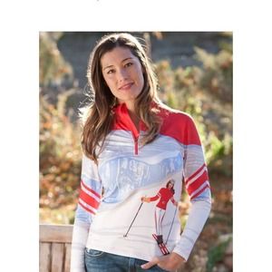 KRIMSON KLOVER Elevation Ski Base Layer 1/2 Zip Pullover in Cherry Tomato S